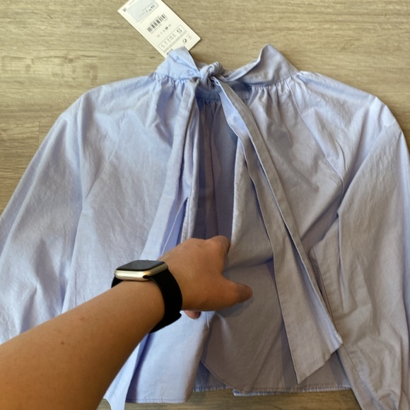 NWT Zara | Light Blue Back Bow Crop Top | Size Small - Picture 7 of 10